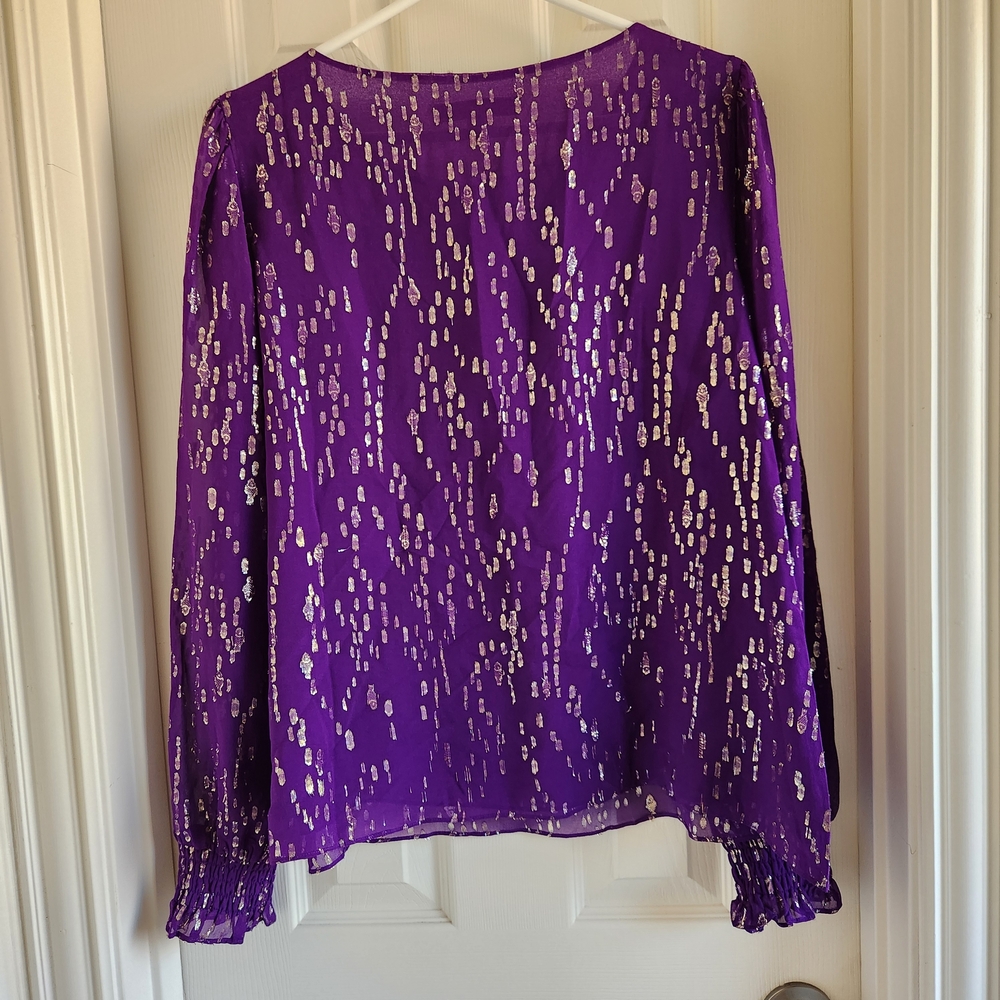 Lilly Pulitzer Idina‎ Long Sleeve Purple Silk Metallic Top Size Large - Picture 9 of 10